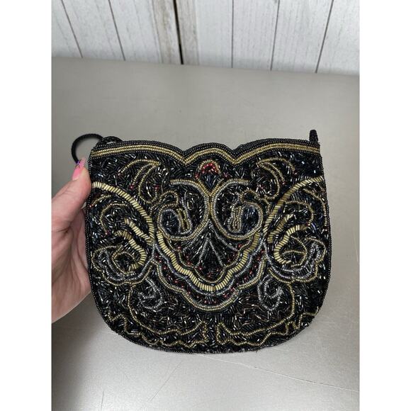 Vintage Robinsons Small Fully Beaded Evening Bag Gold Silver Bronze Black - Picture 1 of 7